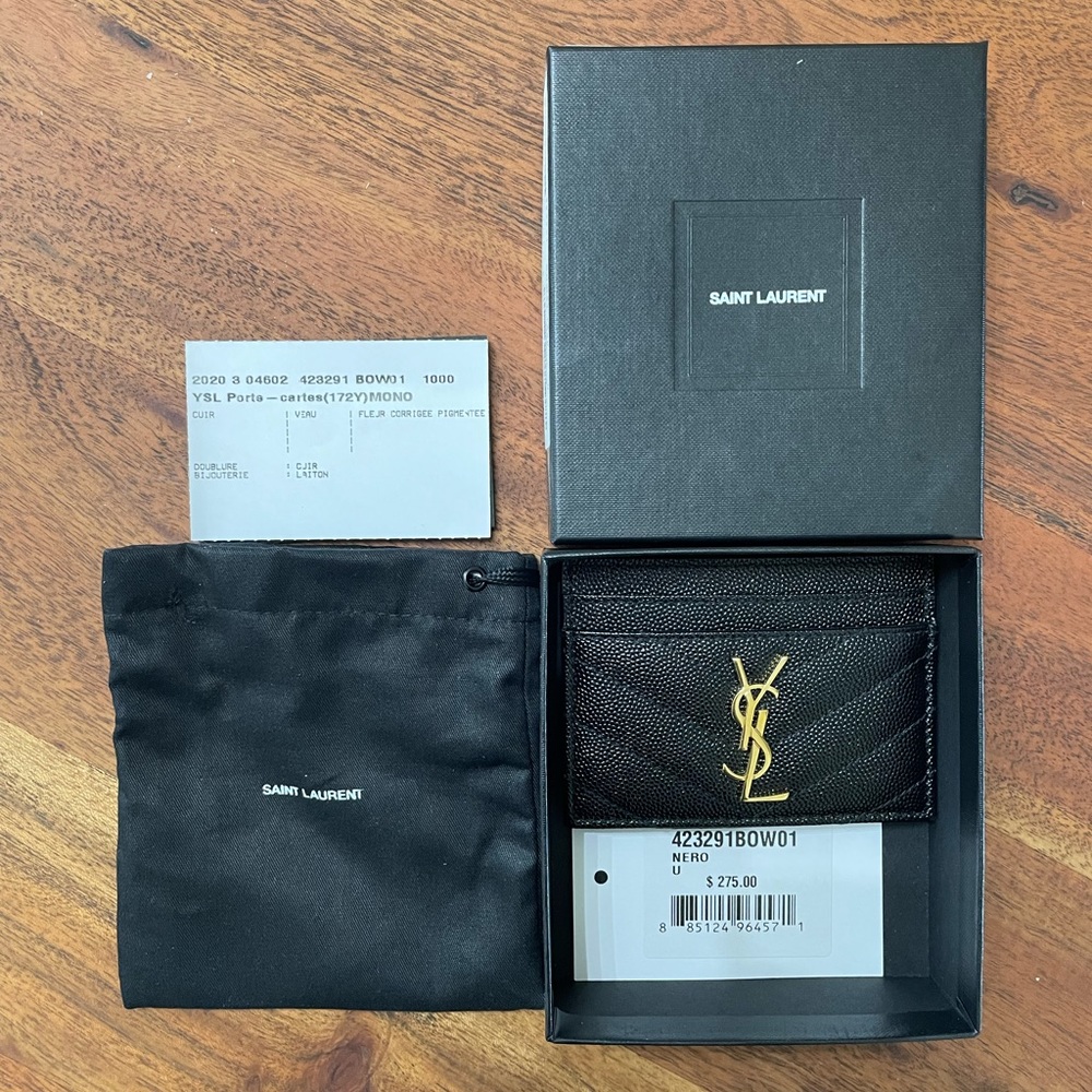 CASSANDRE SAINT LAURENT MATELASSÉ CARD CASE IN GRAIN DE POUDRE EMBOSSED LEATHER